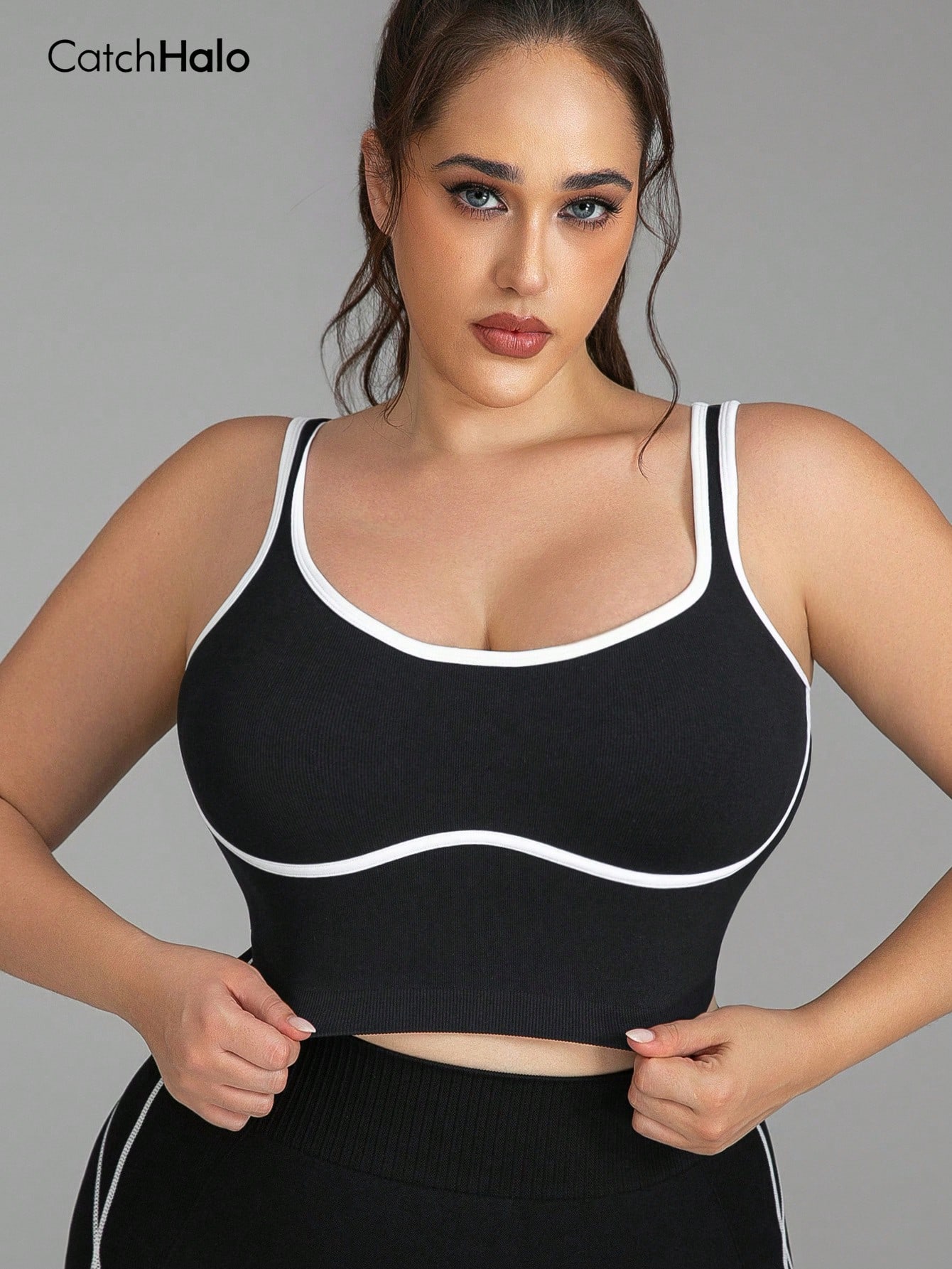 여성 플러스 사이즈 심리스 브라렛 배색 트리밍 골지 요 - Sports Bra Racerback 리뷰 및 가격